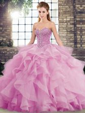  Sweetheart Sleeveless Brush Train Lace Up Sweet 16 Dress Lilac Tulle