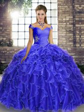  Ball Gowns Sleeveless Royal Blue Quinceanera Dresses Brush Train Lace Up