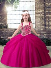  Straps Sleeveless Tulle Girls Pageant Dresses Beading Lace Up
