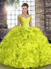 Beauteous Yellow Green Ball Gowns Beading and Ruffles Quinceanera Gown Lace Up Organza Sleeveless Floor Length
