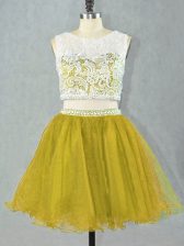 Noble Olive Green Sleeveless Lace and Appliques Mini Length Prom Dress