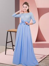 Sexy Lace and Belt Quinceanera Court Dresses Lavender Side Zipper 3 4 Length Sleeve Floor Length