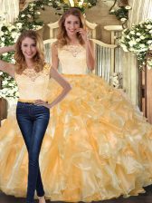 Noble Floor Length Two Pieces Sleeveless Gold Quinceanera Gown Clasp Handle