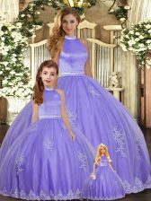 Beauteous Halter Top Sleeveless Tulle Vestidos de Quinceanera Beading and Appliques Backless
