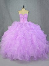  Sweetheart Sleeveless Vestidos de Quinceanera Floor Length Beading and Ruffles Lavender Organza