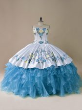 Dazzling Floor Length Blue Quinceanera Gowns Sweetheart Sleeveless Lace Up