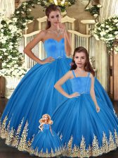 Noble Floor Length Ball Gowns Sleeveless Blue 15th Birthday Dress Lace Up
