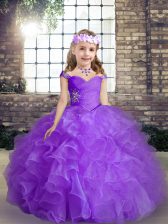 Adorable Purple Lace Up Pageant Dress Beading Sleeveless Floor Length
