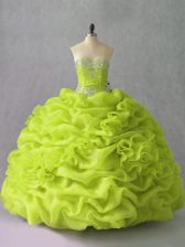 Delicate Yellow Green Sweetheart Lace Up Beading and Pick Ups and Hand Made Flower Quinceanera Dresses Sleeveless