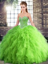 Most Popular Sweetheart Sleeveless Quinceanera Dress Floor Length Beading and Ruffles Tulle