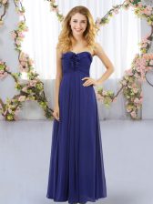 Sleeveless Floor Length Ruffles Lace Up Quinceanera Court of Honor Dress with Royal Blue