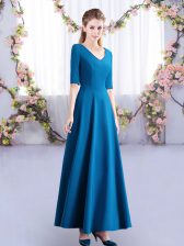 Vintage Ruching Vestidos de Damas Teal Zipper Half Sleeves Ankle Length