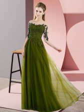 Gorgeous Olive Green Lace Up Court Dresses for Sweet 16 Beading and Lace Half Sleeves Floor Length