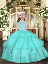  Aqua Blue Sleeveless Organza Zipper Pageant Gowns For Girls for Party and Wedding Party