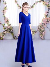 Cute Royal Blue Zipper Dama Dress Ruching Half Sleeves Ankle Length