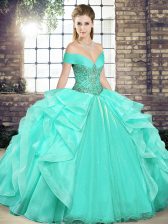  Sleeveless Lace Up Floor Length Beading and Ruffles Quince Ball Gowns