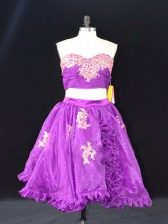 Mini Length Zipper Prom Evening Gown Eggplant Purple for Prom and Party with Appliques and Ruffles
