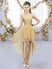 Admirable Gold Lace Up Quinceanera Dama Dress Beading Sleeveless High Low