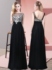  Sleeveless Floor Length Beading Backless Prom Dress with Black
