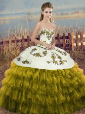 Glorious Sleeveless Embroidery and Ruffled Layers and Bowknot Lace Up Quinceanera Dresses