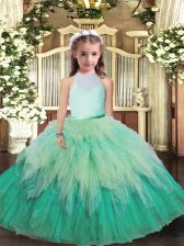 Fancy High-neck Sleeveless Tulle Little Girls Pageant Dress Wholesale Ruffles Backless