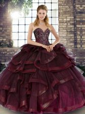 Best Selling Floor Length Burgundy Quinceanera Gowns Sweetheart Sleeveless Lace Up