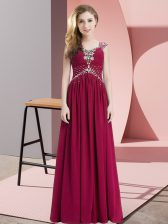  Floor Length Fuchsia Straps Cap Sleeves Lace Up