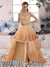Nice Gold Sleeveless Tulle Backless Dress for Prom for Prom and Party