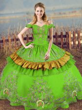 Spectacular Green Sleeveless Floor Length Embroidery Lace Up Sweet 16 Dress