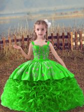 Cheap Sleeveless Embroidery Lace Up Pageant Dress Toddler with Sweep Train