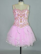 Sophisticated Mini Length A-line Sleeveless Rose Pink Prom Dress Lace Up