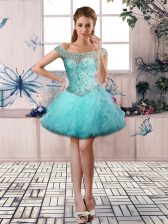 Ball Gowns Prom Dresses Aqua Blue Off The Shoulder Tulle Sleeveless Mini Length Lace Up