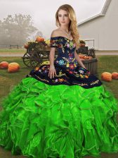  Off The Shoulder Sleeveless Organza Quinceanera Gown Embroidery and Ruffles Lace Up