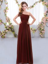 Custom Design Brown Zipper Quinceanera Court of Honor Dress Ruching Sleeveless Floor Length