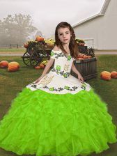  Sleeveless Organza Floor Length Lace Up Kids Pageant Dress in with Embroidery and Ruffles