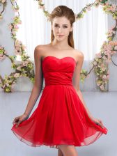 Most Popular Mini Length Red Quinceanera Court Dresses Chiffon Sleeveless Ruching