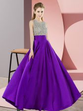 Elegant Scoop Sleeveless Elastic Woven Satin Prom Party Dress Beading Backless