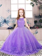  Scoop Sleeveless Tulle Pageant Dress for Teens Lace and Appliques Backless
