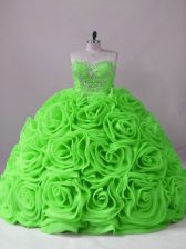  Sweetheart Sleeveless Fabric With Rolling Flowers Quinceanera Gown Beading Brush Train Lace Up