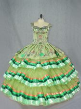  Olive Green Sleeveless Organza Lace Up Sweet 16 Dresses for Sweet 16 and Quinceanera