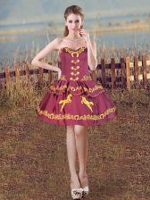 On Sale Burgundy Sweetheart Lace Up Embroidery Prom Gown Sleeveless