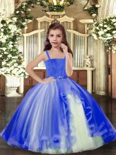  Beading Little Girls Pageant Dress Wholesale Blue Lace Up Sleeveless Floor Length