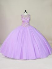 Adorable Floor Length Lace Up Quinceanera Gown Lavender for Sweet 16 and Quinceanera with Beading