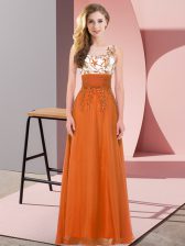 Edgy Scoop Sleeveless Backless Dama Dress for Quinceanera Orange Red Chiffon