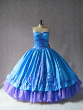  Blue Sleeveless Satin and Organza Lace Up Sweet 16 Dress for Sweet 16 and Quinceanera