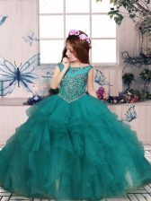 Stylish Turquoise Sleeveless Organza Zipper Pageant Dress for Teens for Party and Sweet 16 and Wedding Party