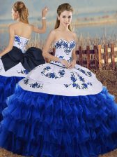 Beautiful Sweetheart Sleeveless Lace Up Sweet 16 Dresses Royal Blue Organza