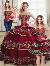 Glittering Sweetheart Sleeveless Lace Up Sweet 16 Dress Wine Red Organza