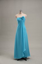  Teal Empire Chiffon Strapless Sleeveless Hand Made Flower Floor Length Zipper Homecoming Dress