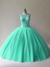Nice Ball Gowns Sweet 16 Dresses Aqua Blue Scoop Tulle Sleeveless Floor Length Lace Up
